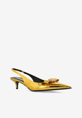 Versace Gianni Ribbon 45 Metallic Leather Slingback Pumps