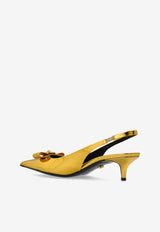 Versace Gianni Ribbon 45 Metallic Leather Slingback Pumps