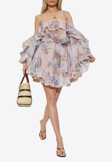 Zimmermann Cascadian Ruffle Cold-Shoulder Mini Floral Dress