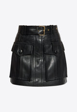 Balmain Belted Mini Cargo Skirt in Nappa Leather