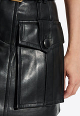 Balmain Belted Mini Cargo Skirt in Nappa Leather