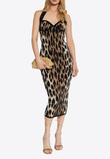 Balmain Leopard Print Halterneck Lurex Knit Midi Dress