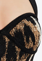 Balmain Leopard Print Halterneck Lurex Knit Midi Dress