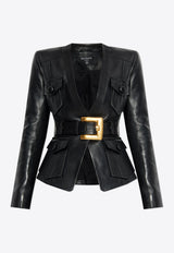 Balmain Belted Leather Jacket Black FF1SI630 LD63-0PA