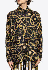 Balmain Chain Print Long-Sleeved Silk Shirt