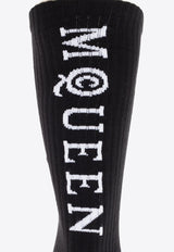 Alexander McQueen Ribbed Socks with Contrasting-Logo Black 837508 4720Q-1077