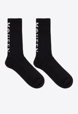 Alexander McQueen Ribbed Socks with Contrasting-Logo Black 837508 4720Q-1077
