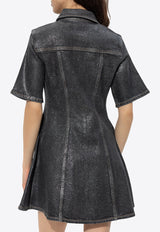 GANNI Shimmery Foil Flared Mini Denim Dress