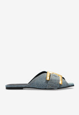 Balmain Anthem Denim Flat Sandals