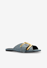 Balmain Anthem Denim Flat Sandals