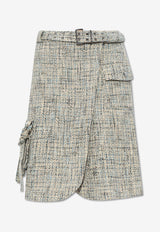GANNI Belted Tweed Wrap Skirt