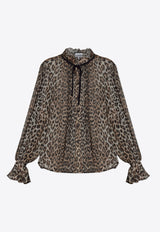 GANNI Leopard Print Sheer Blouse