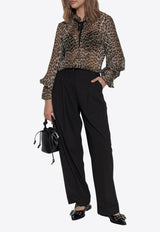 GANNI Leopard Print Sheer Blouse