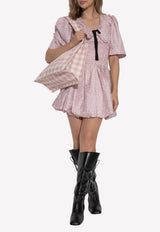 GANNI Vichy Check Shirred Mini Dress