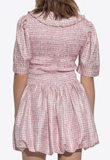 GANNI Vichy Check Shirred Mini Dress