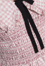 GANNI Vichy Check Shirred Mini Dress