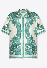 Versace Architectural Baroque Print Silk Bowling Shirt Green 1003926 1A14713-5K600