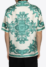 Versace Architectural Baroque Print Silk Bowling Shirt Green 1003926 1A14713-5K600