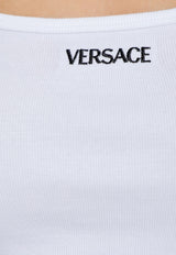 Versace Logo Embroidered Ribbed Tank Top