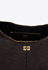GANNI XXL Croc-Embossed Leather Shoulder Bag