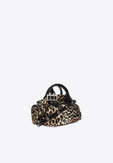 GANNI Mini Polochon Leopard Print Top Handle Bag
