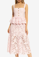 Self-Portrait Lace Peplum Midi Dress Pink PF25-112M-P 0-PINK