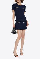 Self-Portrait Tweed Dress With Belt - Navy Blue PF25-034S-BL 0-BLUE