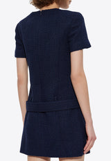 Self-Portrait Tweed Dress With Belt - Navy Blue PF25-034S-BL 0-BLUE