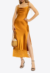 Self-Portrait Satin Midi Dress with Lace-Insert PF25-071M-O 0-ORANGE