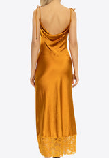 Self-Portrait Satin Midi Dress with Lace-Insert PF25-071M-O 0-ORANGE
