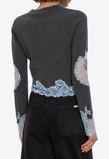 Self-Portrait Contrast Lace Cropped Sweater Gray PF25-083T-GR 0-GREY