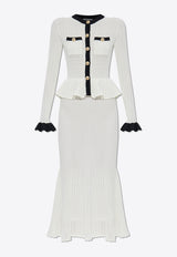 Self-Portrait Pointelle Knit Contrast Midi Dress PF25-092M-W 0-WHITE