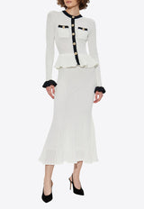 Self-Portrait Pointelle Knit Contrast Midi Dress PF25-092M-W 0-WHITE