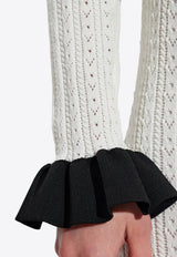 Self-Portrait Pointelle Knit Contrast Midi Dress PF25-092M-W 0-WHITE