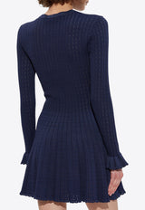 Self-Portrait Pointelle Knit Crochet Flower Mini Dress PF25-094S-BL 0-BLUE