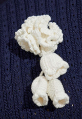 Self-Portrait Pointelle Knit Crochet Flower Mini Dress PF25-094S-BL 0-BLUE