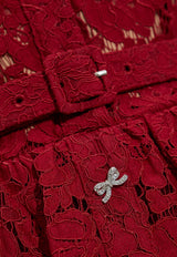 Self-Portrait Lace Peplum Midi Dress PF25-006MB-BU 0-BURGUNDY