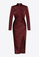 Self-Portrait Crystal Embellished Satin Dress Burgundy RS25-911M-R 0-RED