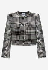 Self-Portrait Houndstooth Crystal-Trimmed Cropped Jacket PF25-111J-BW 0-BLACK AND WHITE