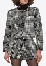 Self-Portrait Houndstooth Crystal-Trimmed Cropped Jacket PF25-111J-BW 0-BLACK AND WHITE