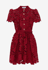 Self-Portrait Floral Lace Mini Shirt Dress Burgundy PF25-112S-BU 0-BURGUNDY