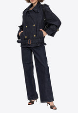 Self-Portrait Double-Breasted Denim Trench Jacket PF25-831J-BL 0-BLUE