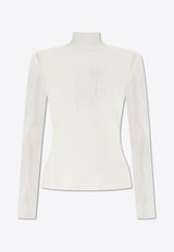 Self-Portrait Semi-Sheer Turtleneck Knit Top PF25-116T-W 0-WHITE