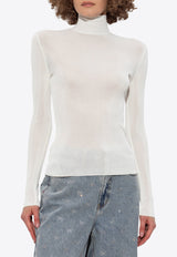 Self-Portrait Semi-Sheer Turtleneck Knit Top PF25-116T-W 0-WHITE
