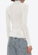 Self-Portrait Semi-Sheer Turtleneck Knit Top PF25-116T-W 0-WHITE