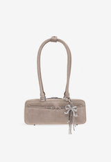 Self-Portrait Suede Shoulder Bag with Bow Charm Gray PF25-315A-GR 0-GREY