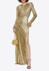 Self-Portrait Fil Coupe Animal Print Maxi Dress PF25-060XA-GD 0-GOLD