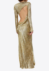 Self-Portrait Fil Coupe Animal Print Maxi Dress PF25-060XA-GD 0-GOLD
