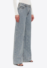 Self-Portrait Diamante Bow High-Rise Jeans PF25-832P-BL 0-BLUE