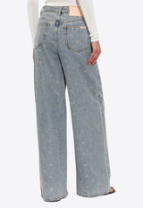 Self-Portrait Diamante Bow High-Rise Jeans PF25-832P-BL 0-BLUE